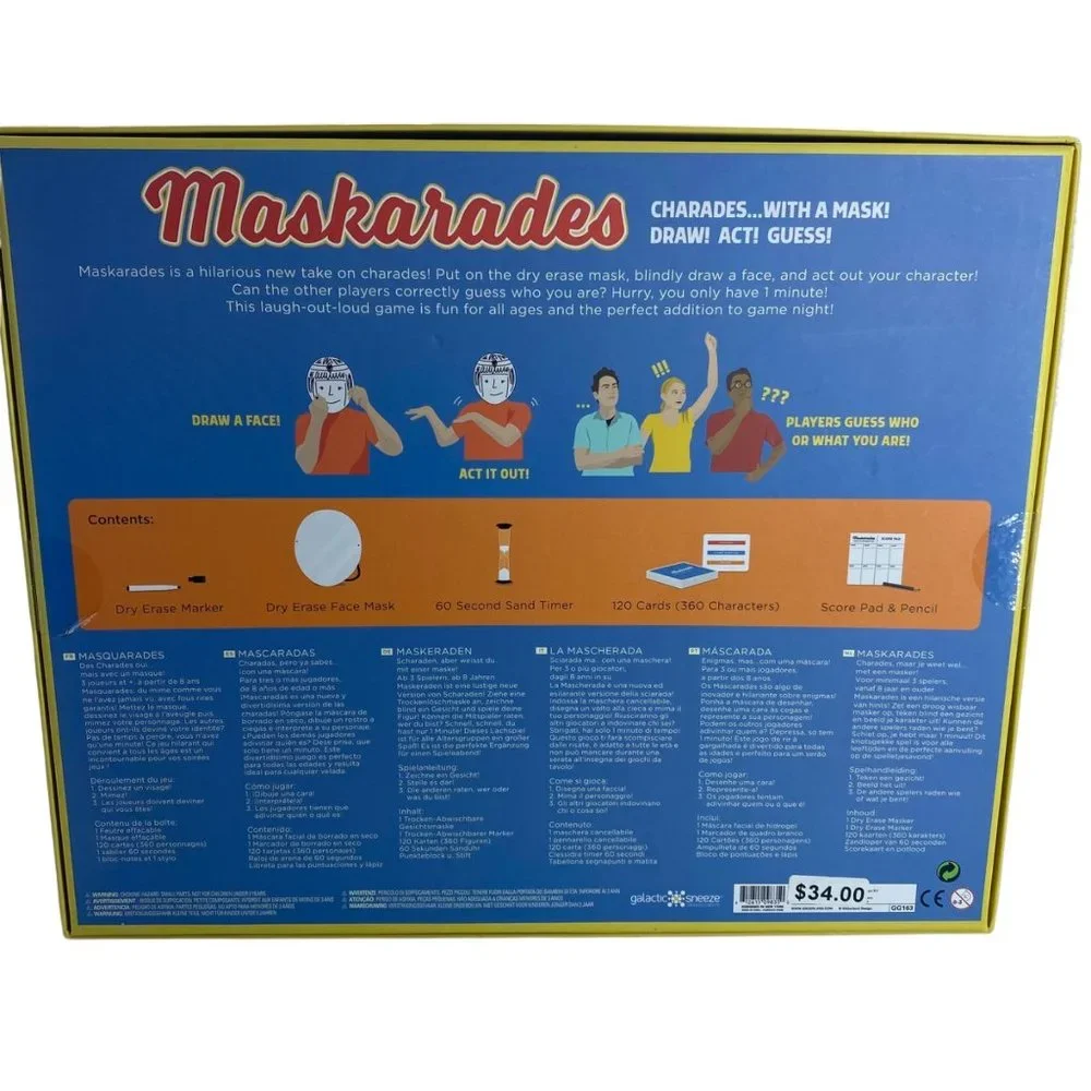 Kirkerland Maskarades Charades with a Mask Draw! Act! Guess Family Friendly Game